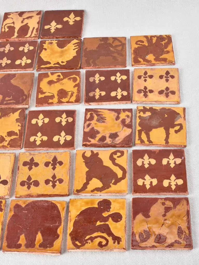 Collection of handmade tiles - ocher and brown