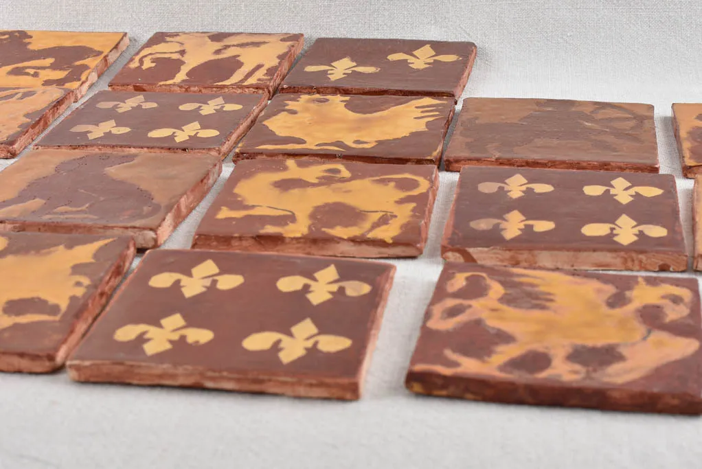 Collection of handmade tiles - ocher and brown