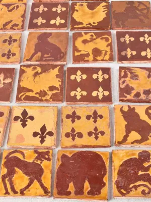 Collection of handmade tiles - ocher and brown
