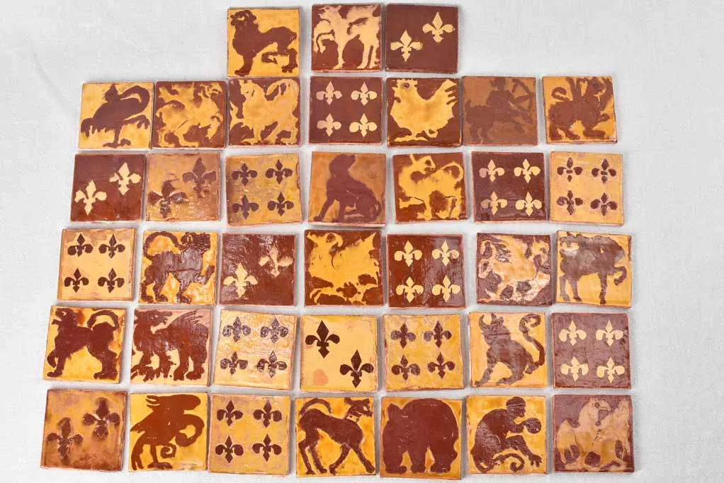 Collection of handmade tiles - ocher and brown