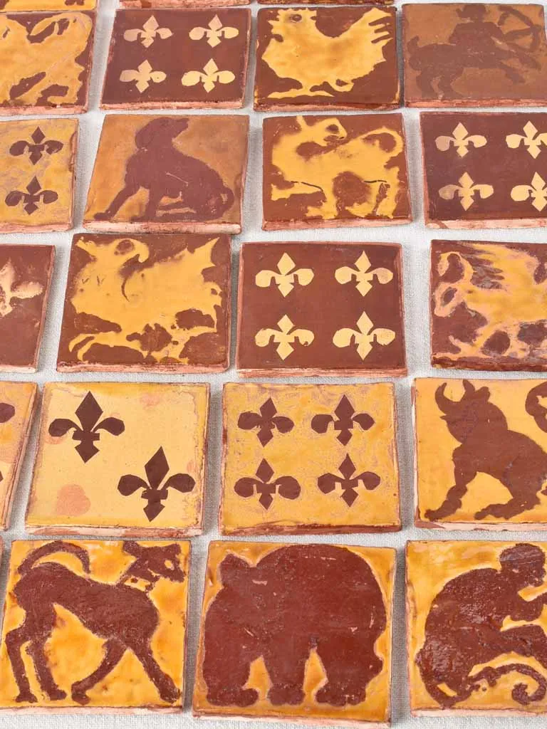 Collection of handmade tiles - ocher and brown