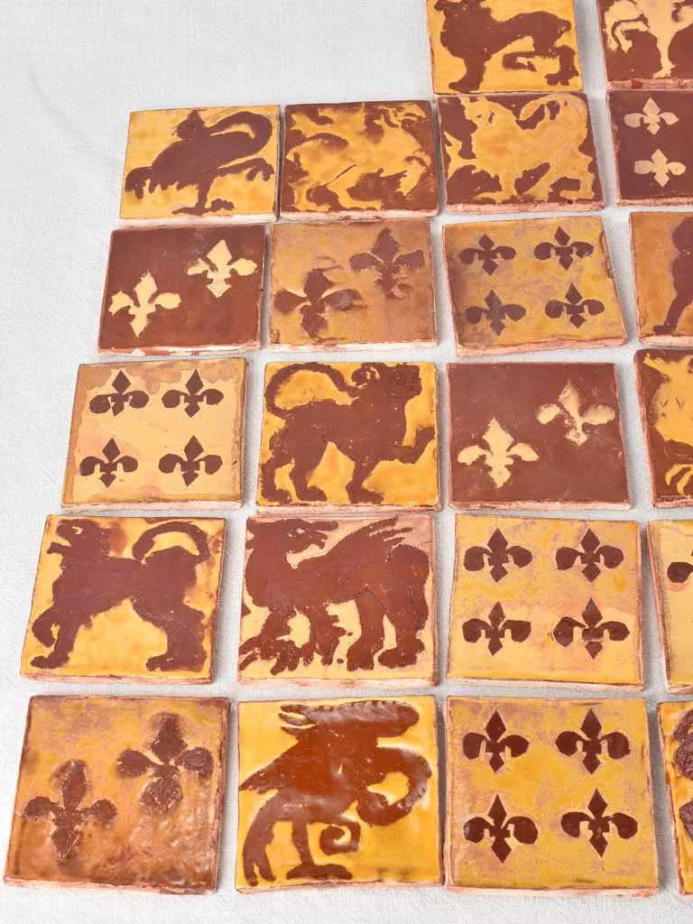 Collection of handmade tiles - ocher and brown