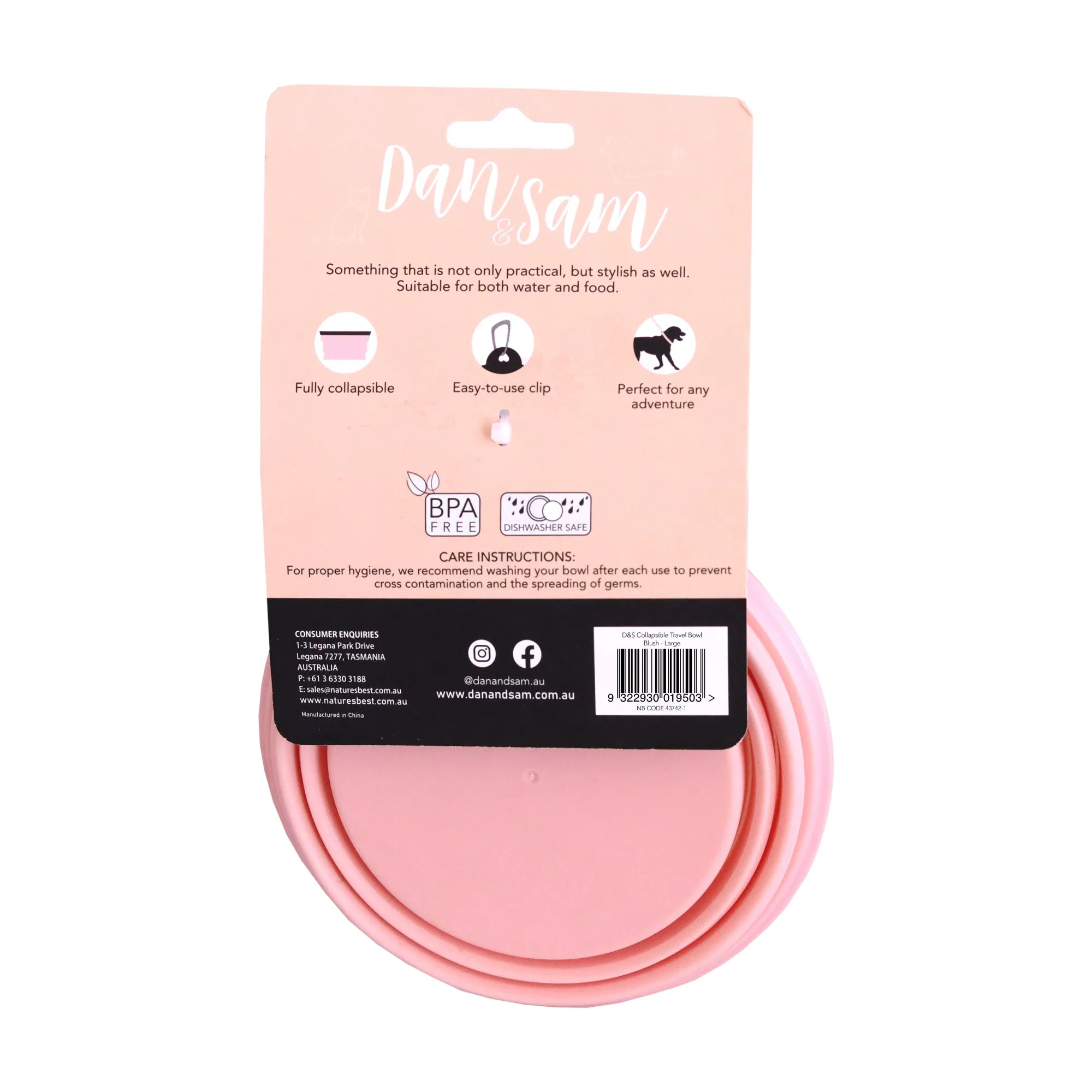 Dan & Sam - Collapsible Travel Bowl Blush (Large)