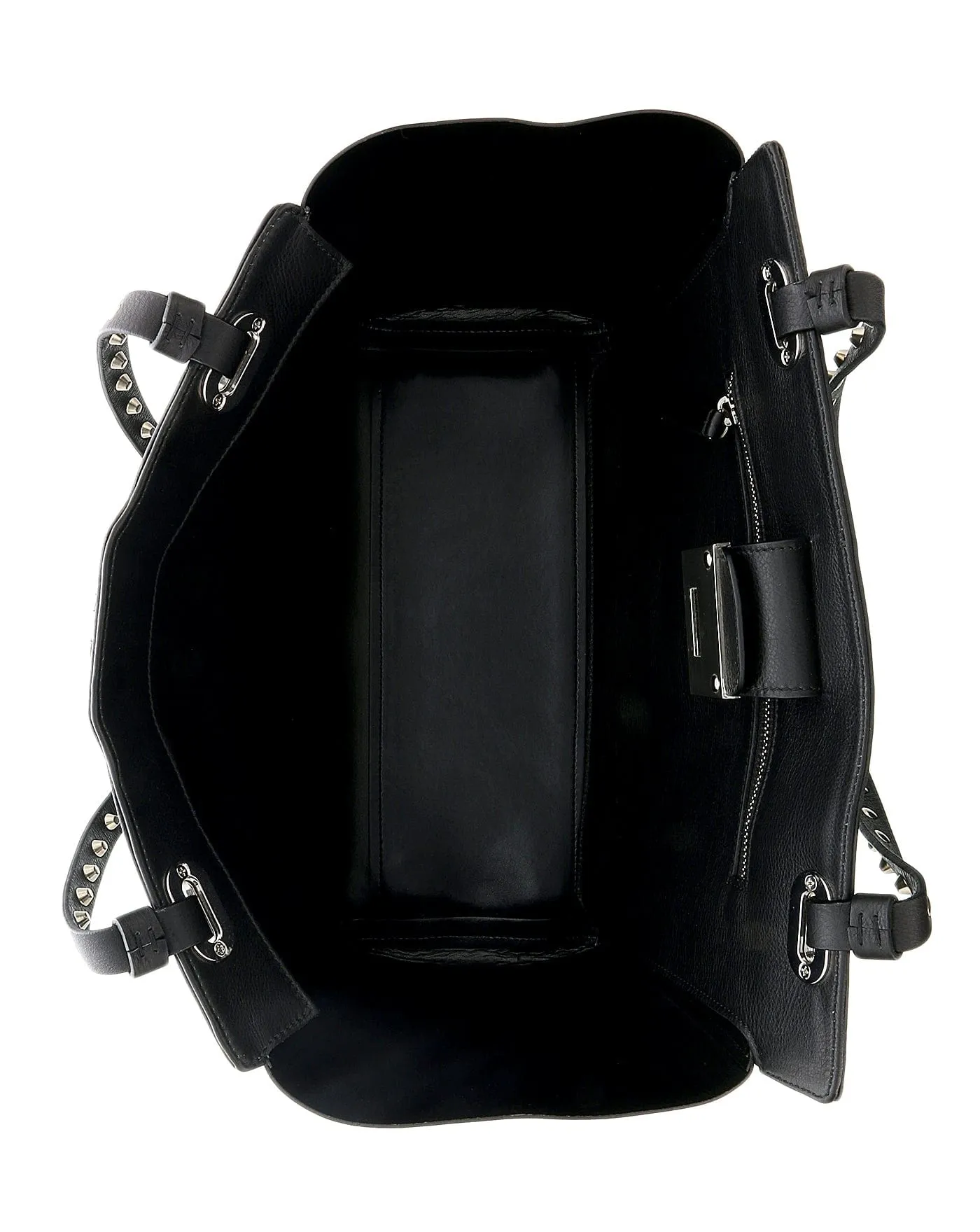 Daniela Fargion Black  Leather Studded Handle Medium Shopper Tote Bag