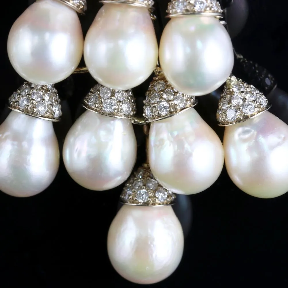 Diamond Pearl Earrings Fabulous Long Earrings Circa 1950 4Ct Of Diamonds
