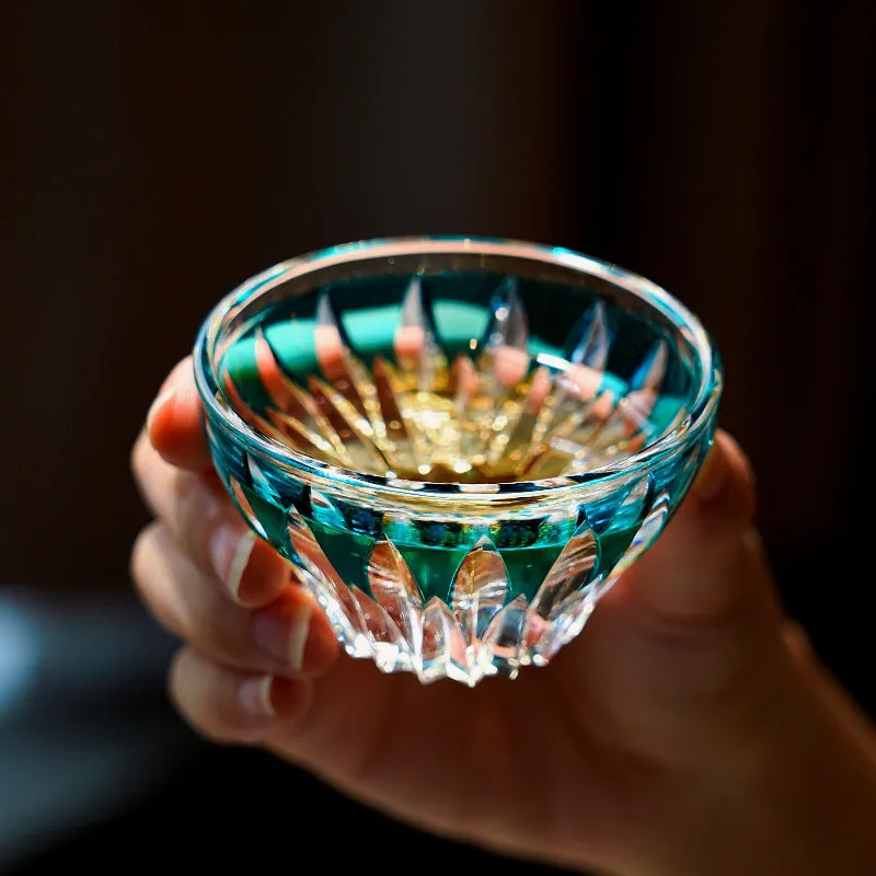 Edo Kiriko Handcrafted Lotus Glass With Wooden Box
