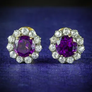 Edwardian Amethyst Diamond Earrings 18Ct Gold 2.20Ct Diamond