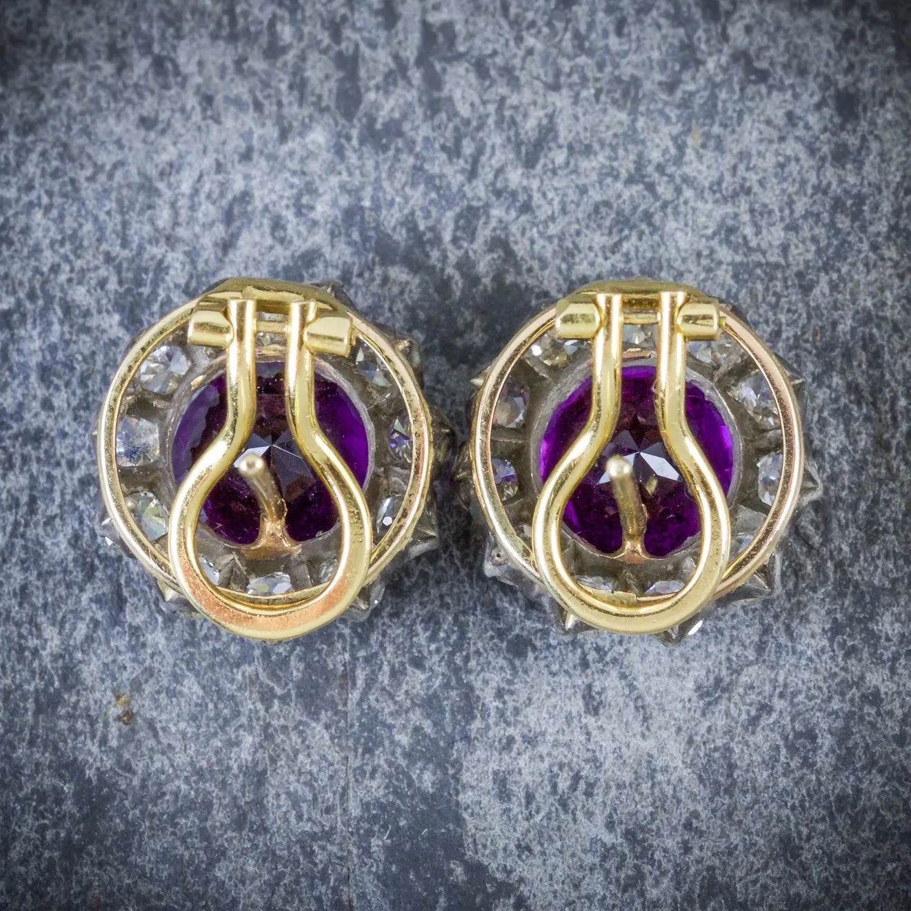 Edwardian Amethyst Diamond Earrings 18Ct Gold 2.20Ct Diamond