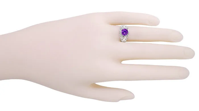 Edwardian Amethyst Filigree Ring in 14 Karat White Gold