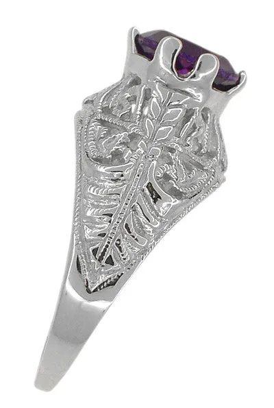 Edwardian Amethyst Filigree Ring in 14 Karat White Gold