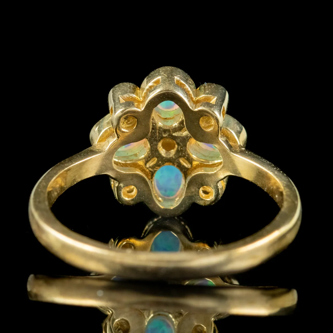 Edwardian Style Opal Diamond Cluster Ring 9ct Gold