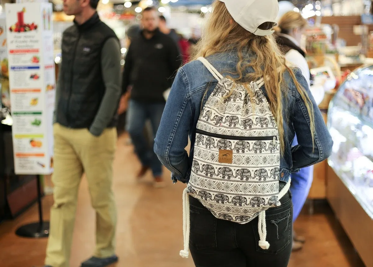 Elephants - Canvas Drawstring Backpack