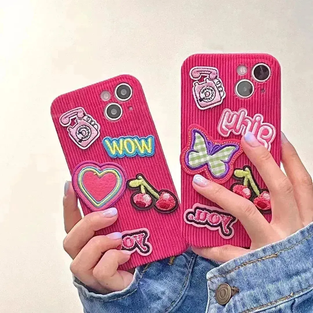 Embroidered Love Cherry Patch Phone Case