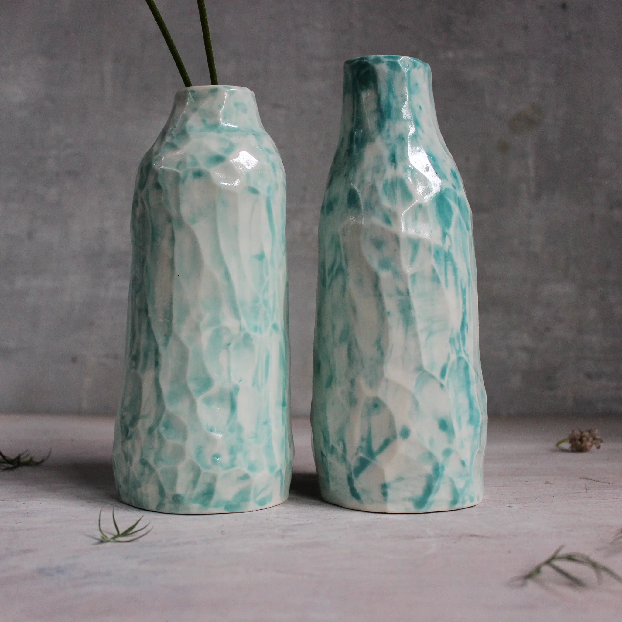 Faceted Porcelain Bottle Vases