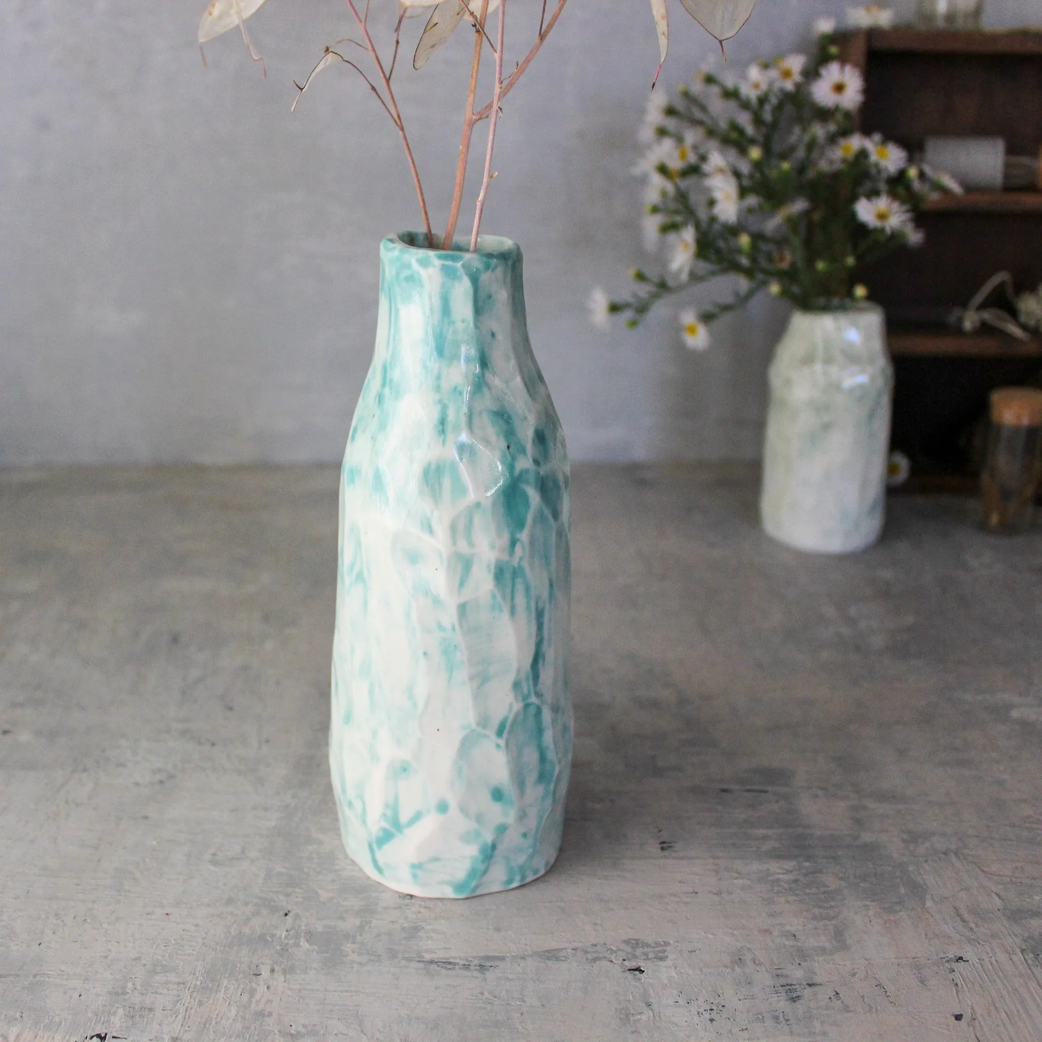 Faceted Porcelain Bottle Vases