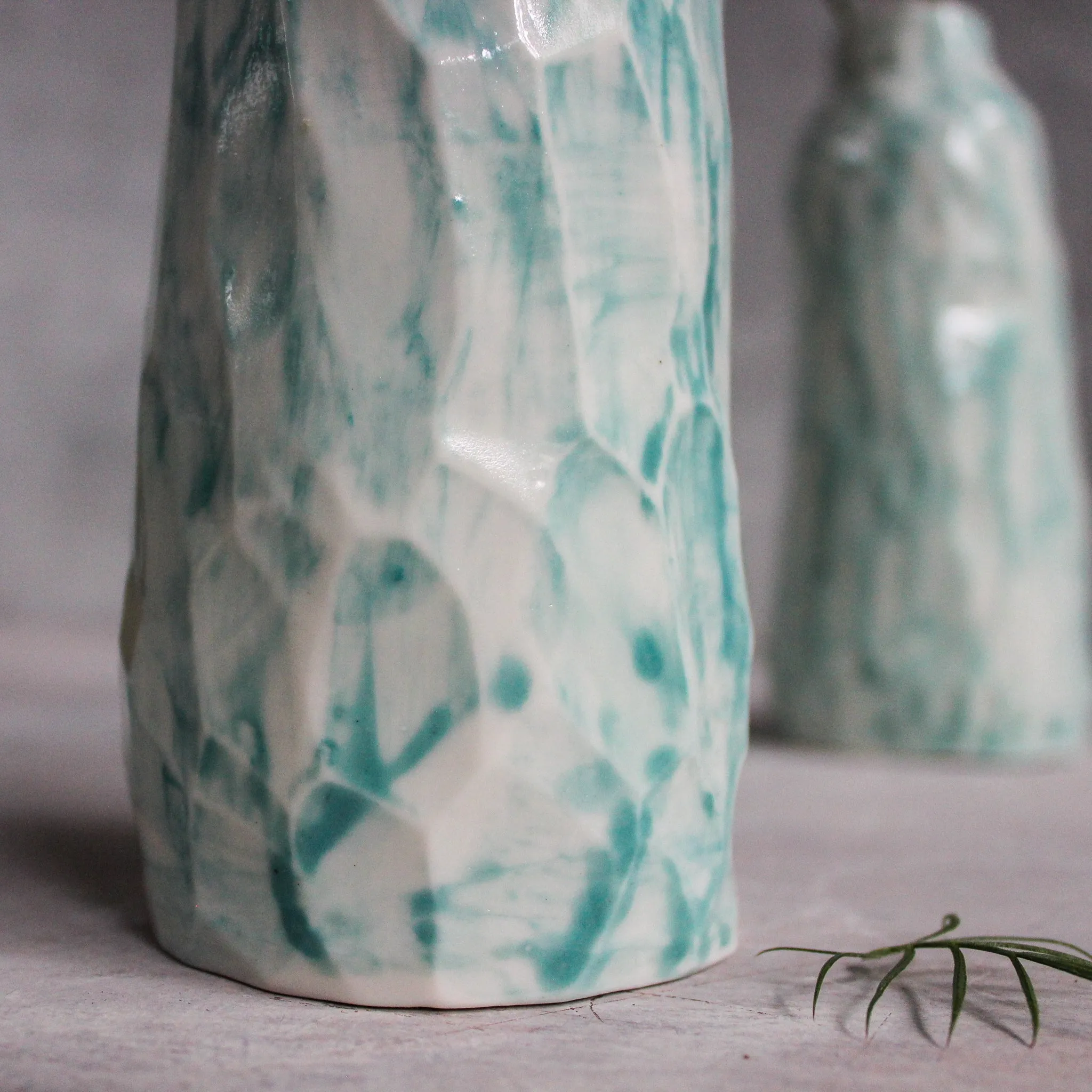 Faceted Porcelain Bottle Vases
