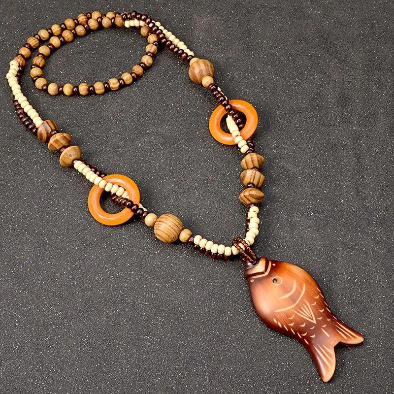 Fish in the Sea Wooden Necklace
