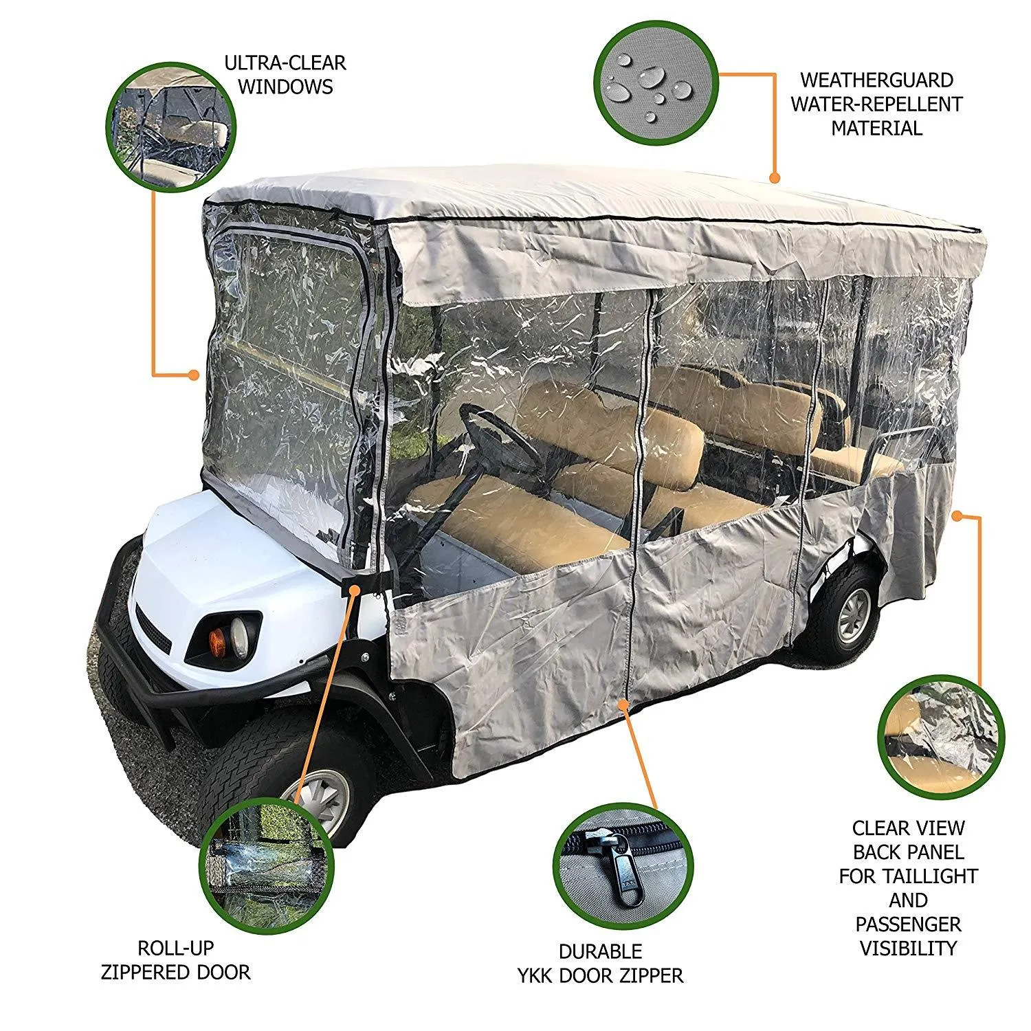 Formosa Covers Premium Tight Weave Golf Cart Driving Enclosure 6 Seater Passenger EZGO 4   2 Bench - 119" L x 44" W x 63" H