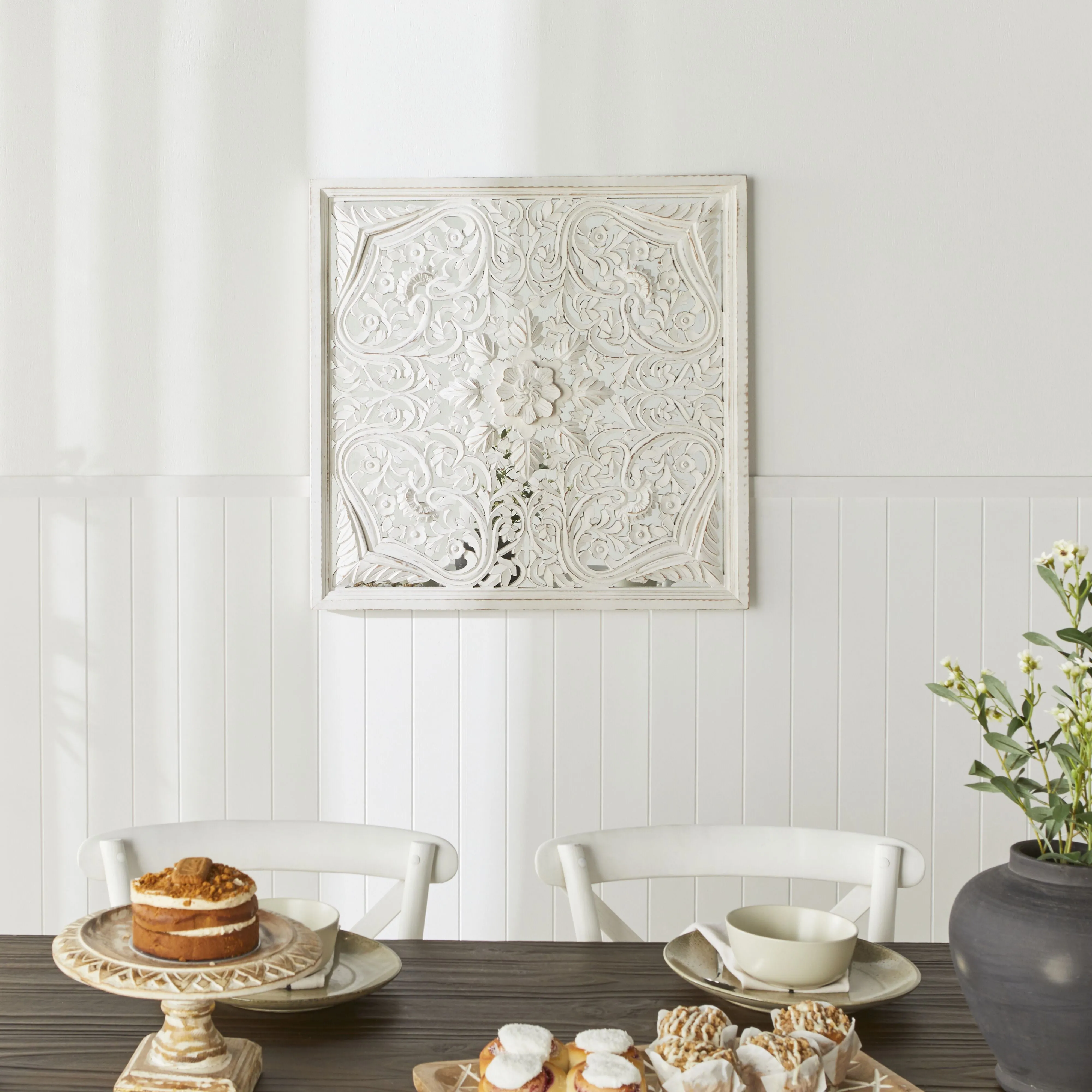 Frieze Square Hand Carved White Panel 90x90cm