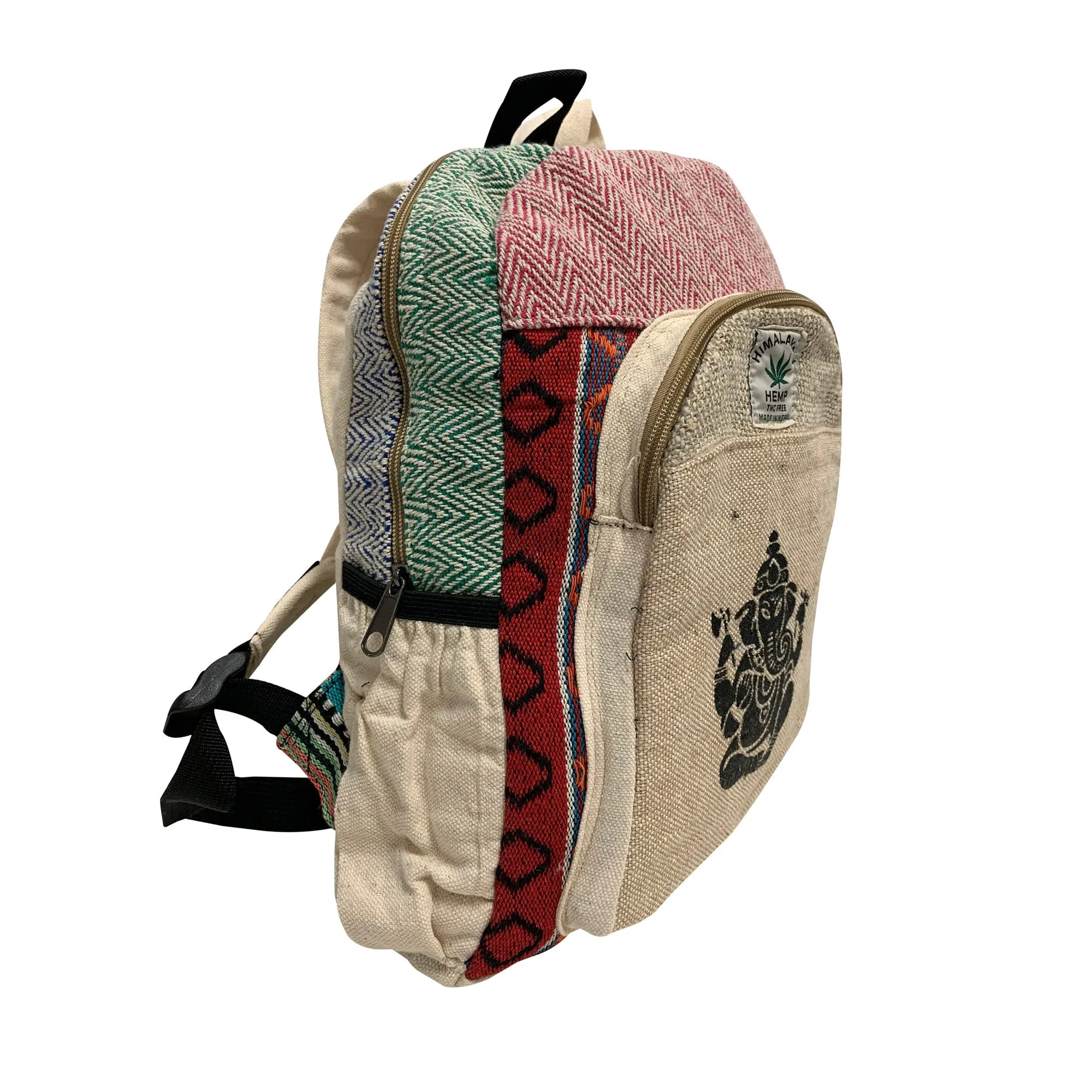 Ganesh Yoga Heavy Duty Ethnic Handmade Boho Multipocket Himalaya Pure Hemp Backpack #22