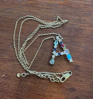 Gold Tone Chain Semi Precious Stone A Letter Initial Necklace