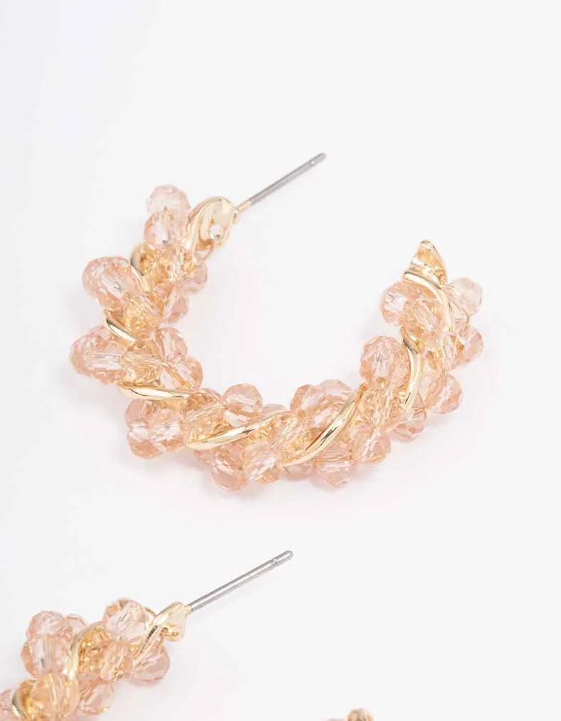 Gold Twisted Beaded Hoop Earrings