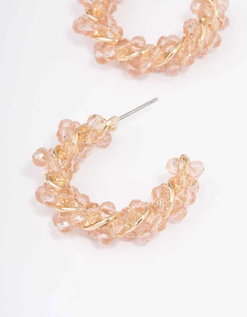 Gold Twisted Beaded Hoop Earrings
