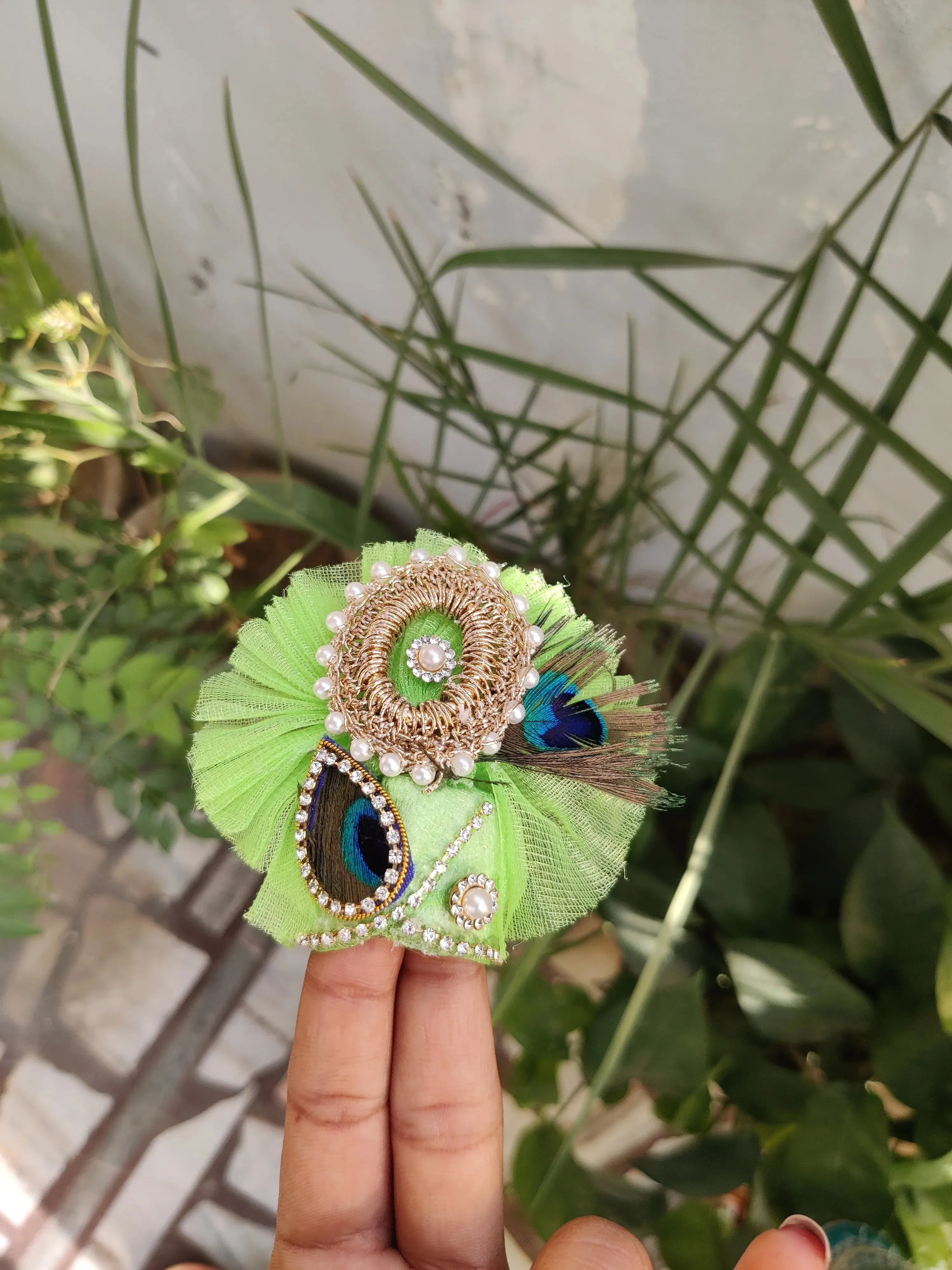 Green mor pankh heavy laddu gopal dress with pagdi and basuri