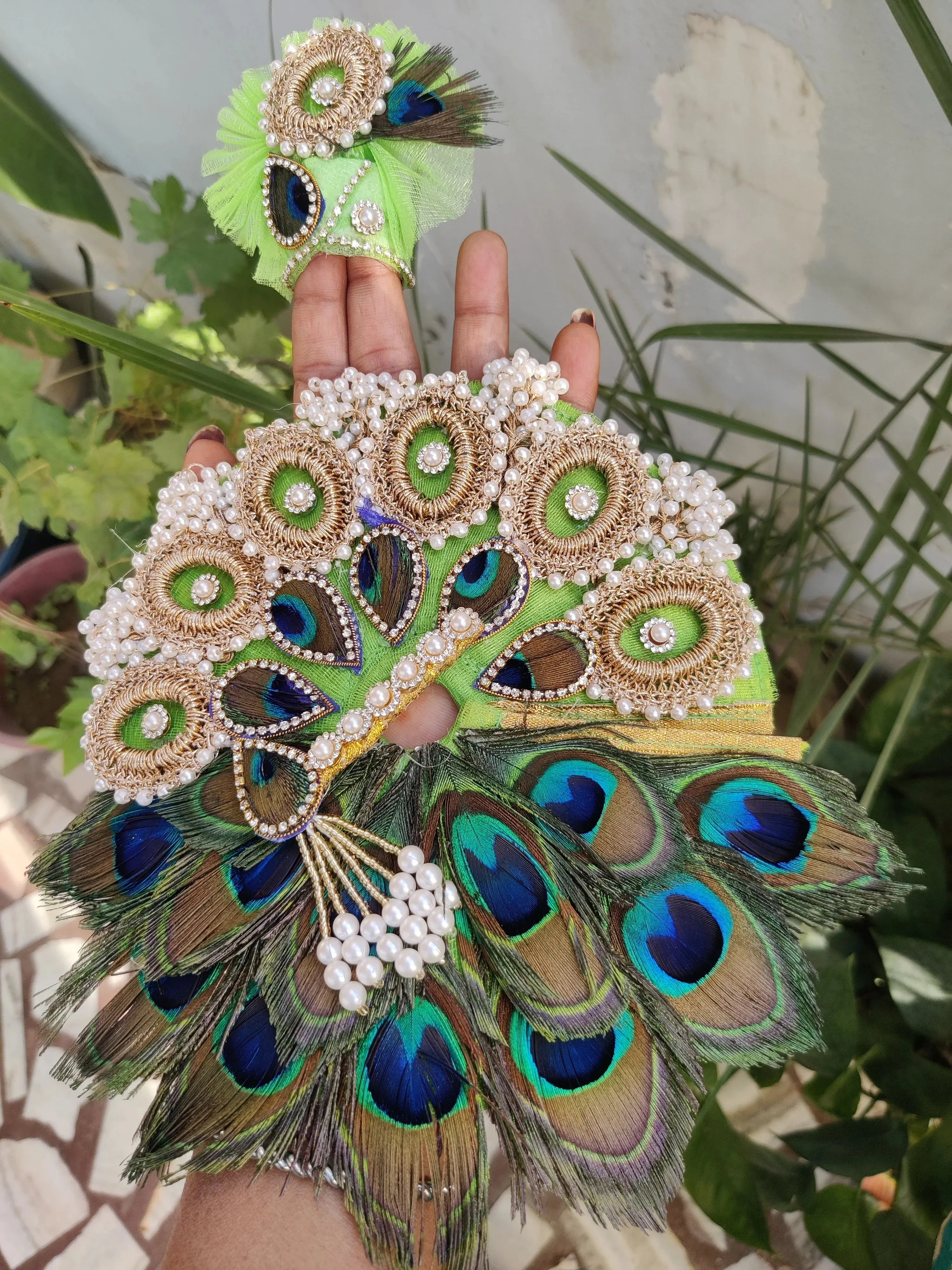 Green mor pankh heavy laddu gopal dress with pagdi and basuri