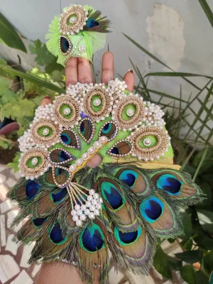 Green mor pankh heavy laddu gopal dress with pagdi and basuri