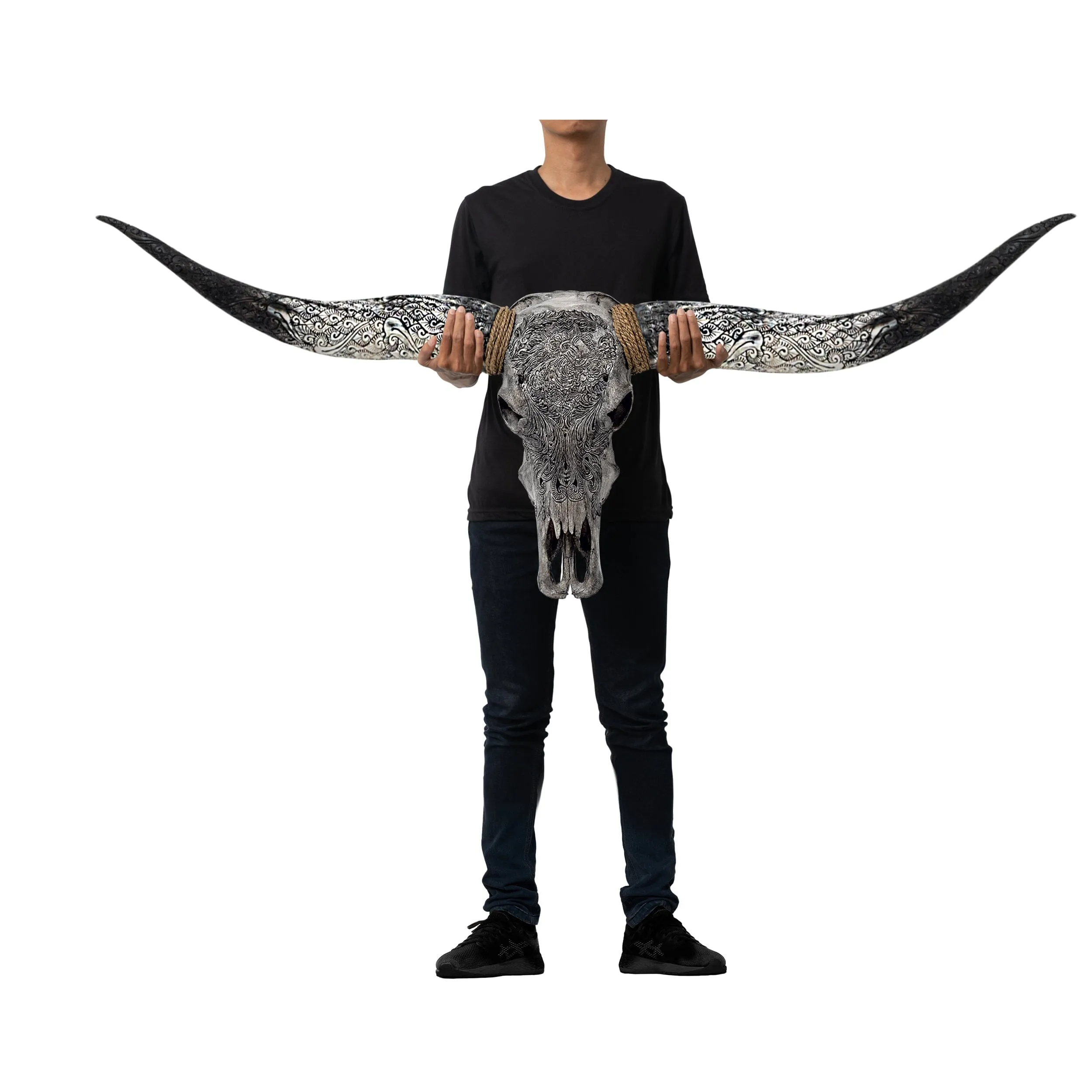 Hand Carved Longhorn Skull - Gray Aquarius