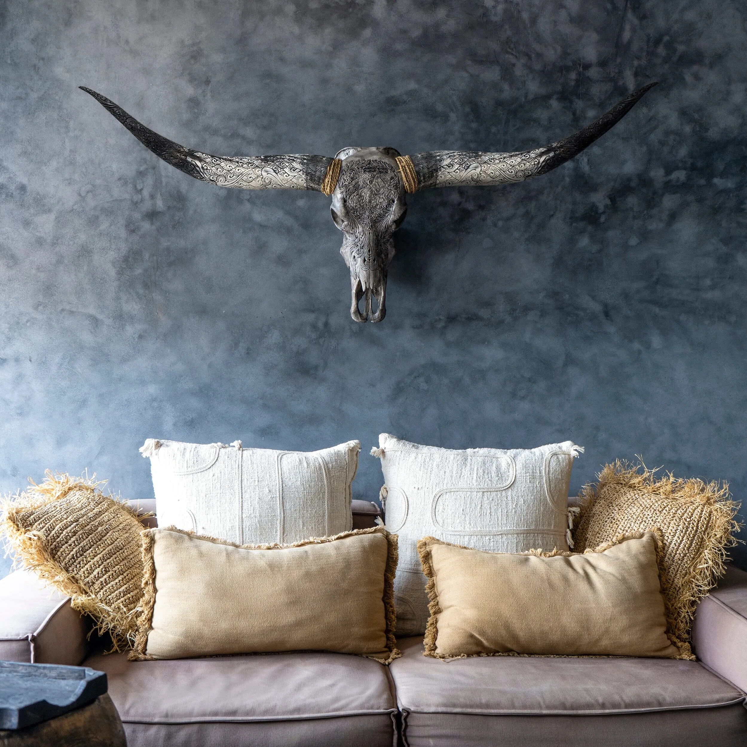 Hand Carved Longhorn Skull - Gray Aquarius