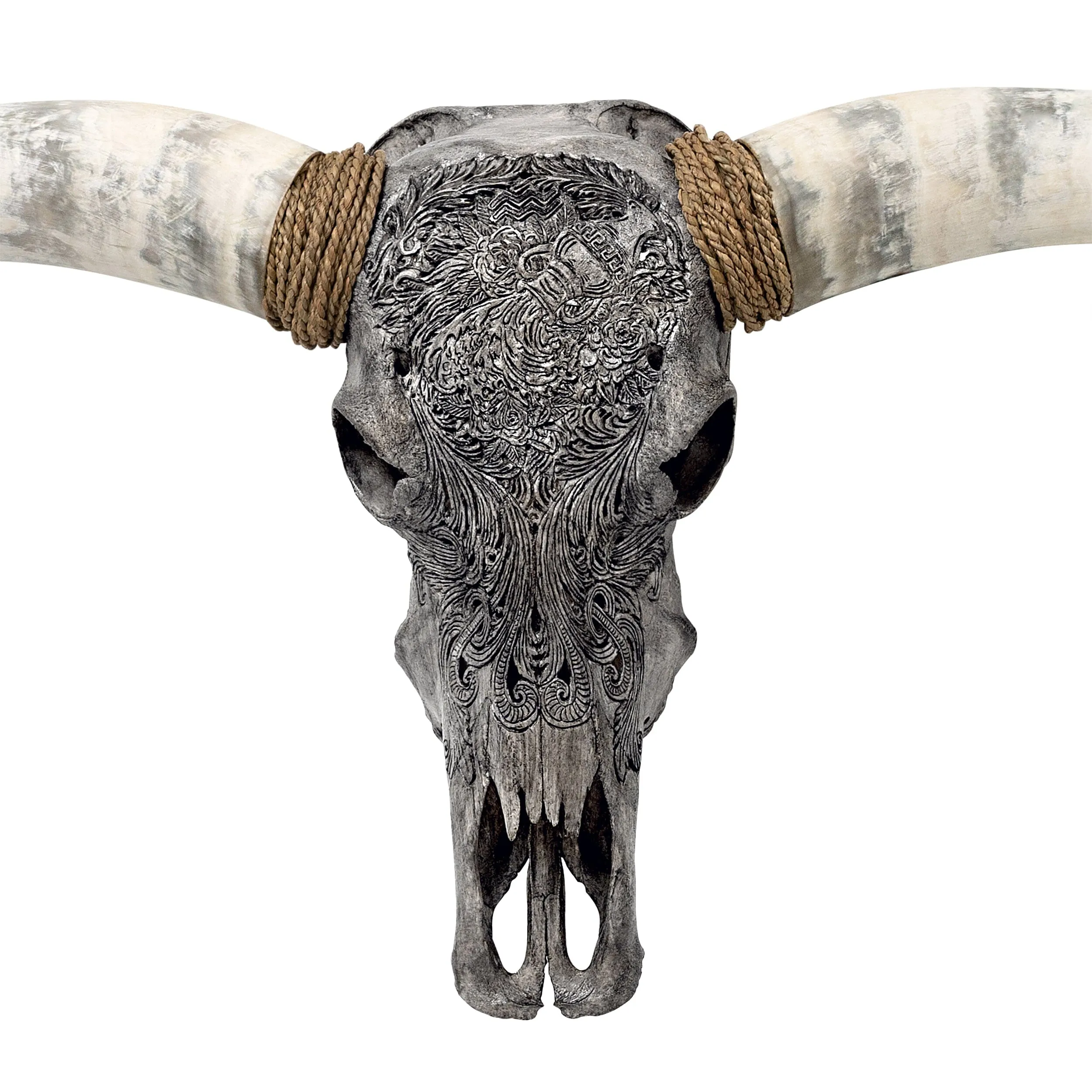 Hand Carved Longhorn Skull - Gray Aquarius
