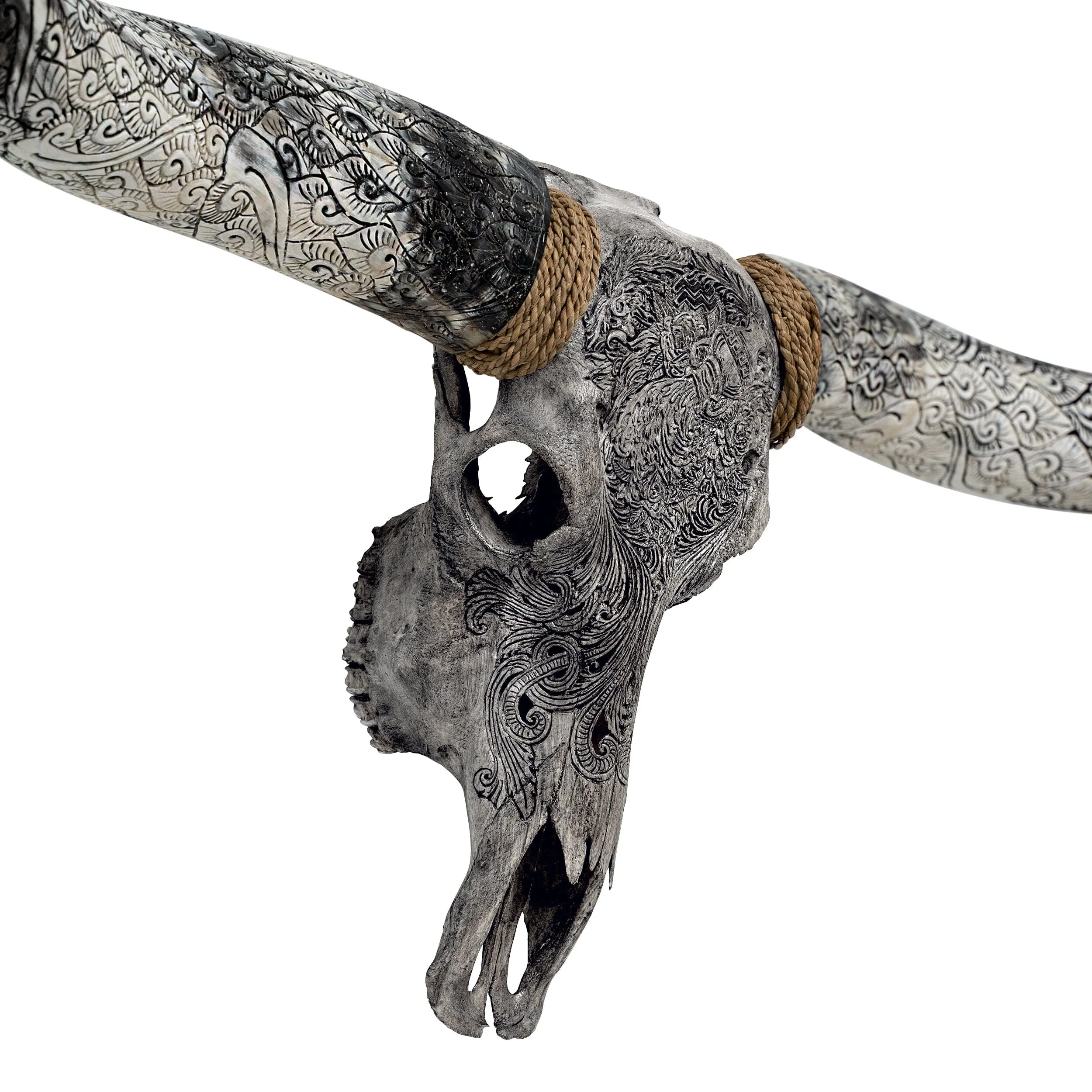 Hand Carved Longhorn Skull - Gray Aquarius