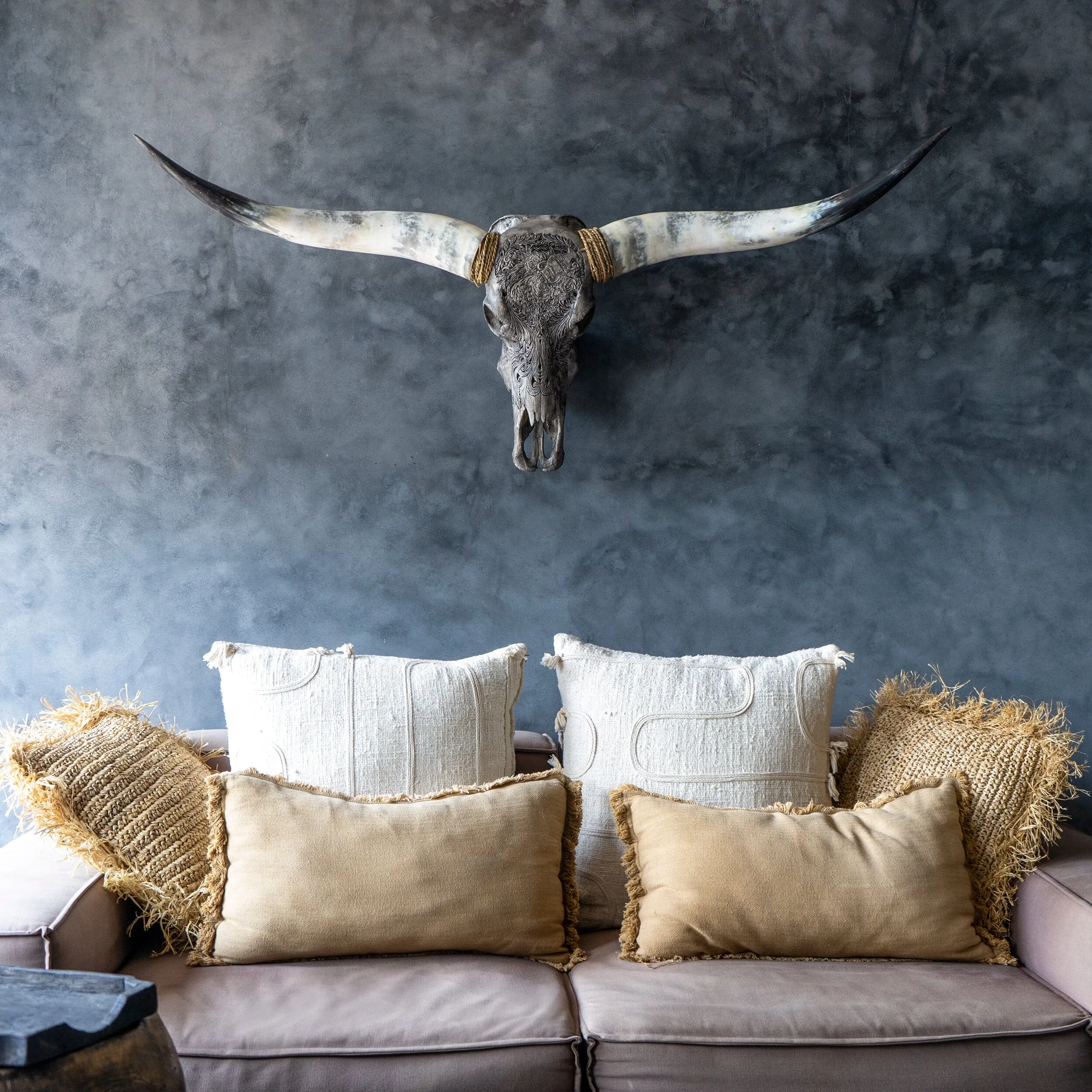 Hand Carved Longhorn Skull - Gray Aquarius