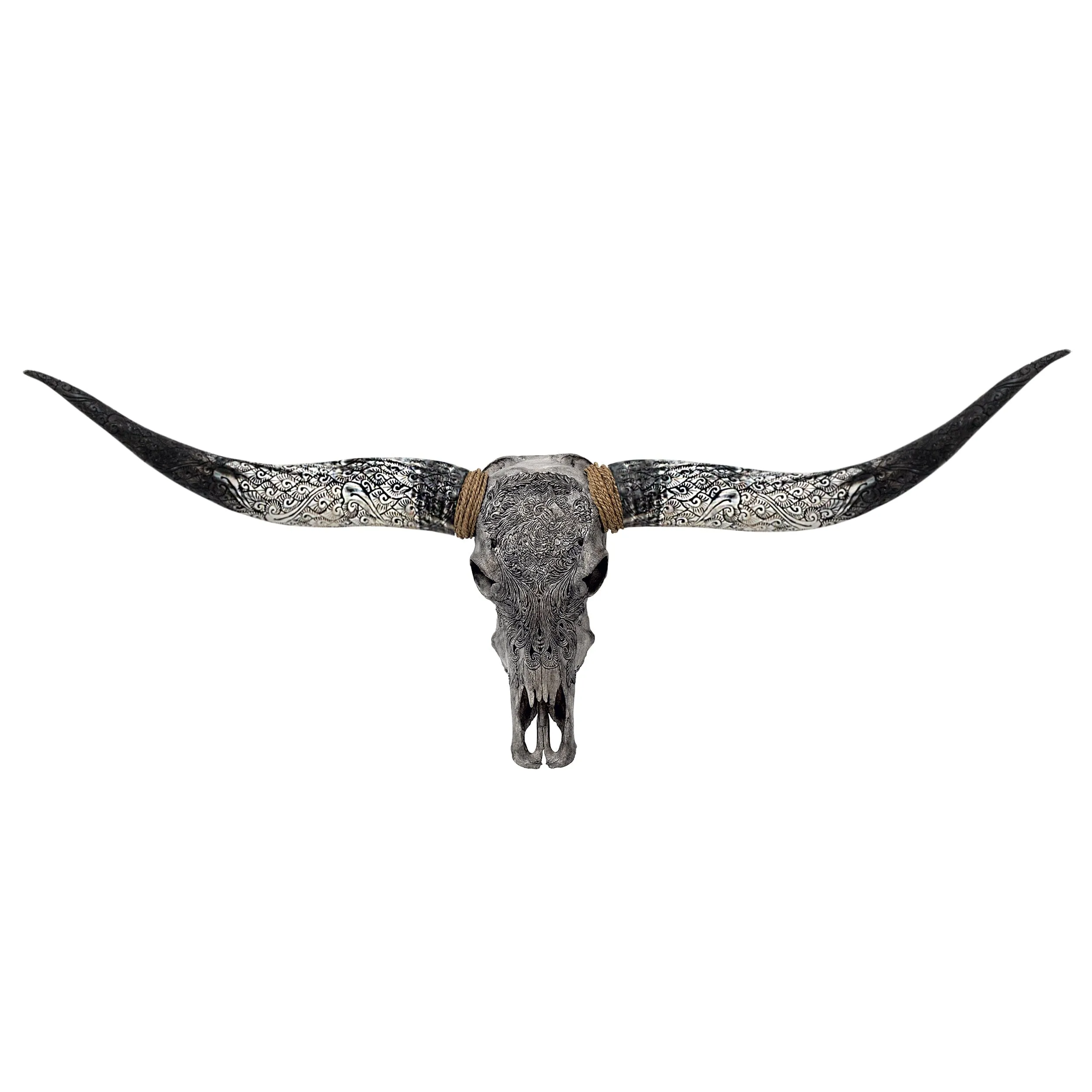 Hand Carved Longhorn Skull - Gray Aquarius