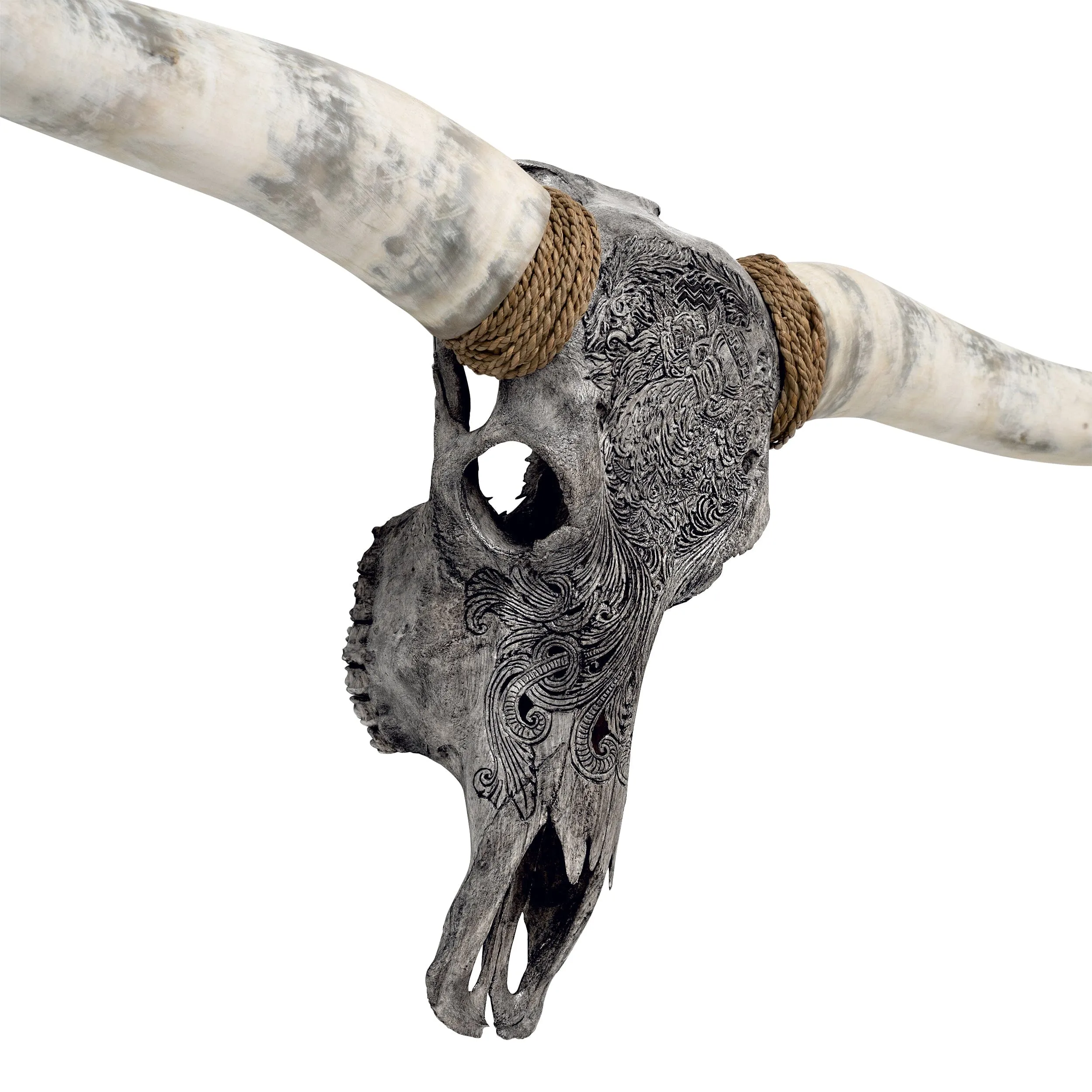 Hand Carved Longhorn Skull - Gray Aquarius