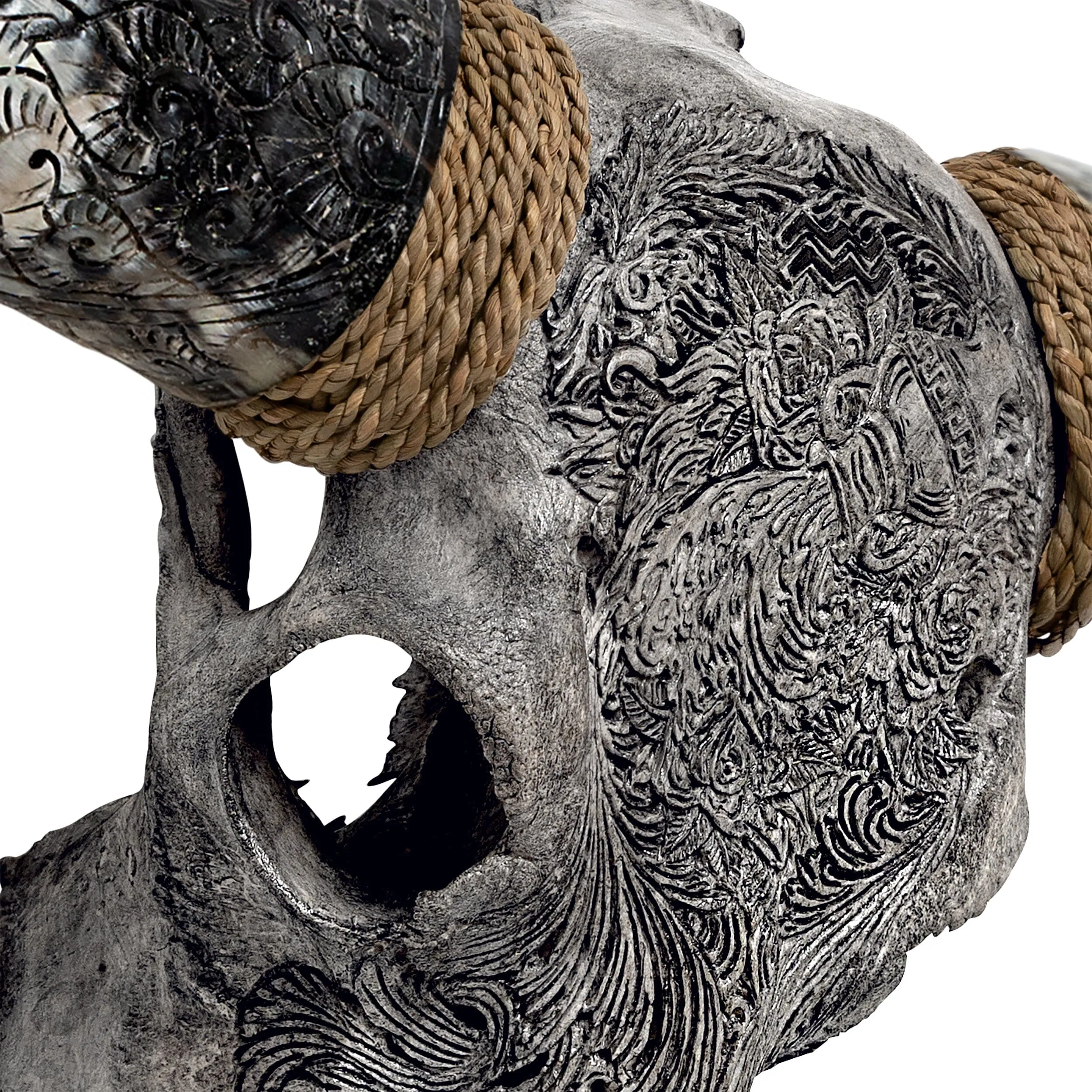 Hand Carved Longhorn Skull - Gray Aquarius