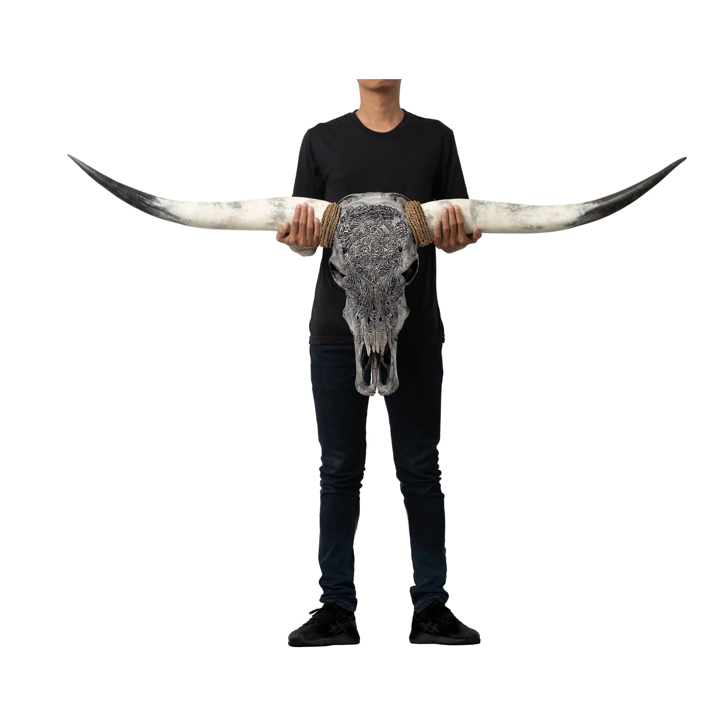 Hand Carved Longhorn Skull - Gray Aquarius