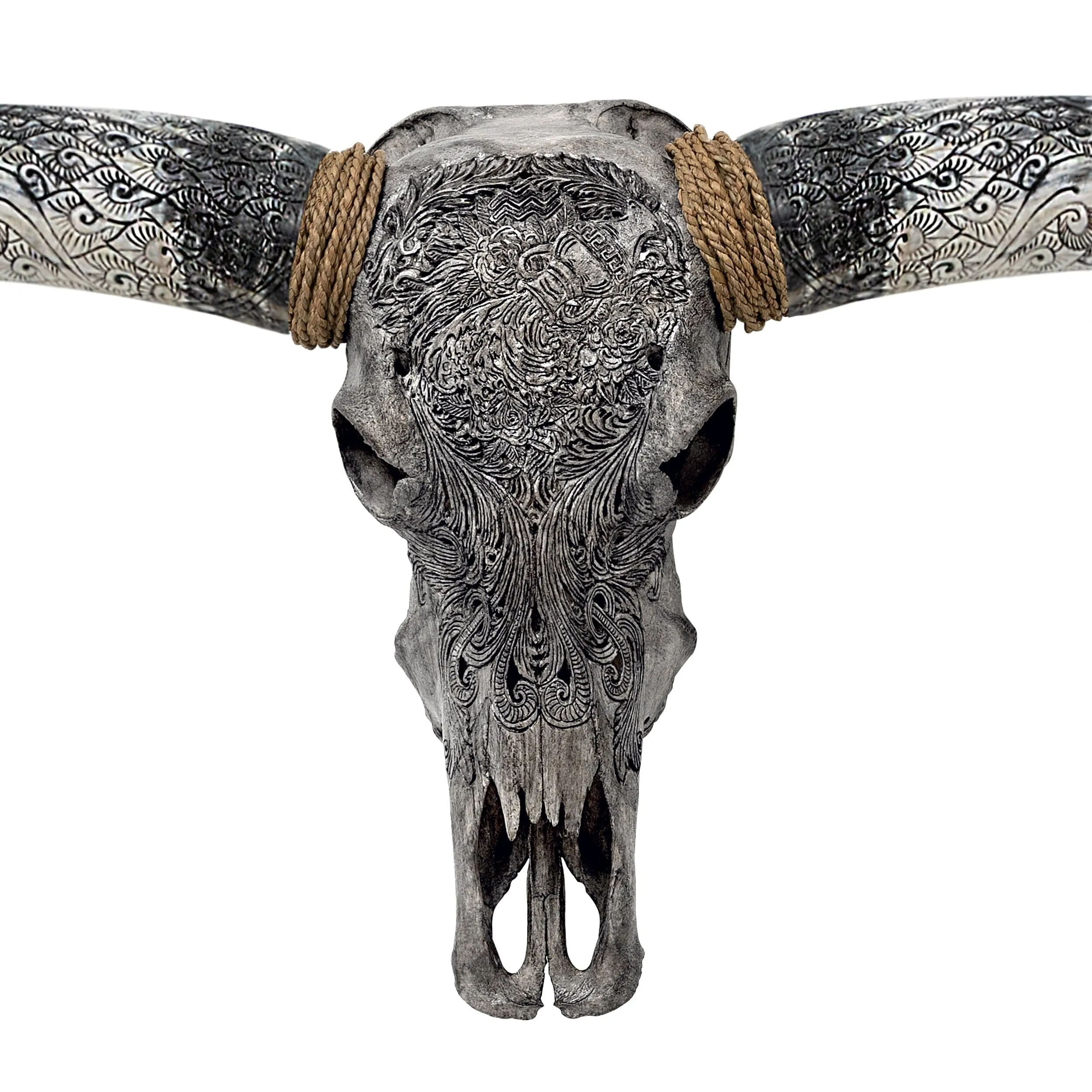 Hand Carved Longhorn Skull - Gray Aquarius