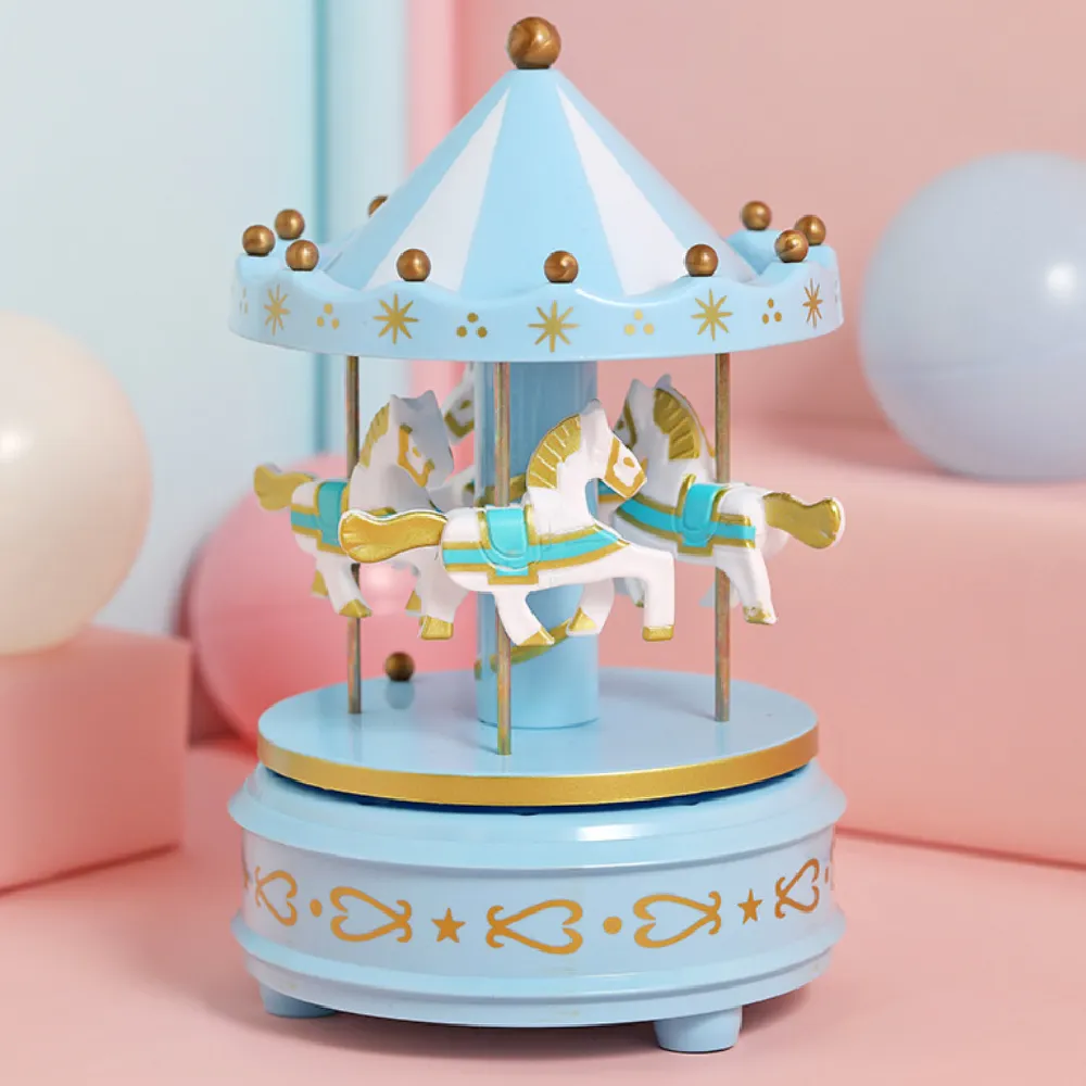Handcrafted Tabletop Musical Wooden Horse Carousel Decor
