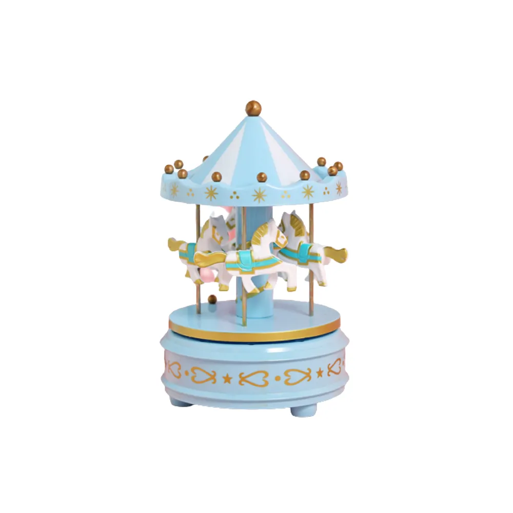 Handcrafted Tabletop Musical Wooden Horse Carousel Decor