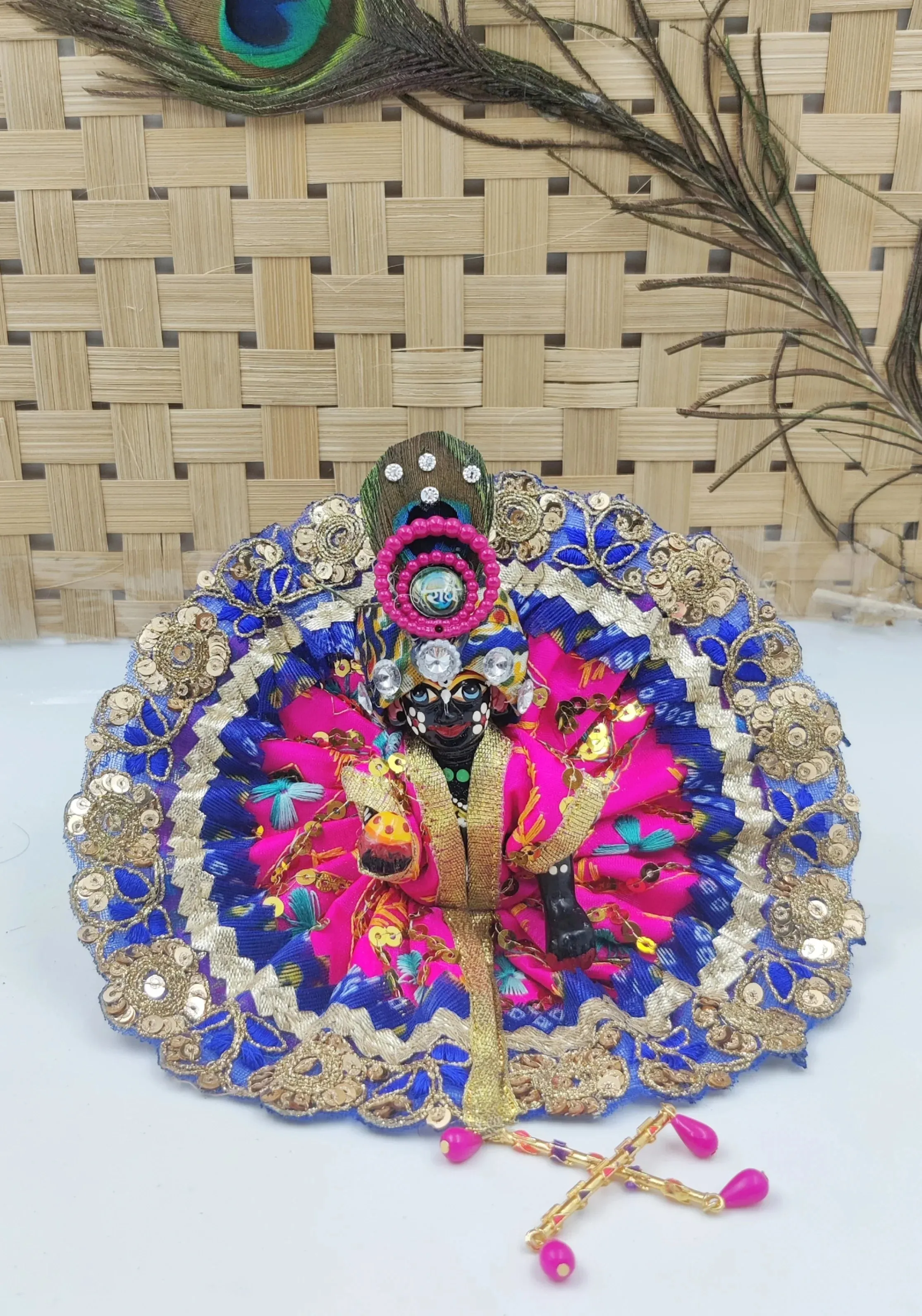 Heavy new bhandej laddu gopal dress for summer with morpakh pagadi