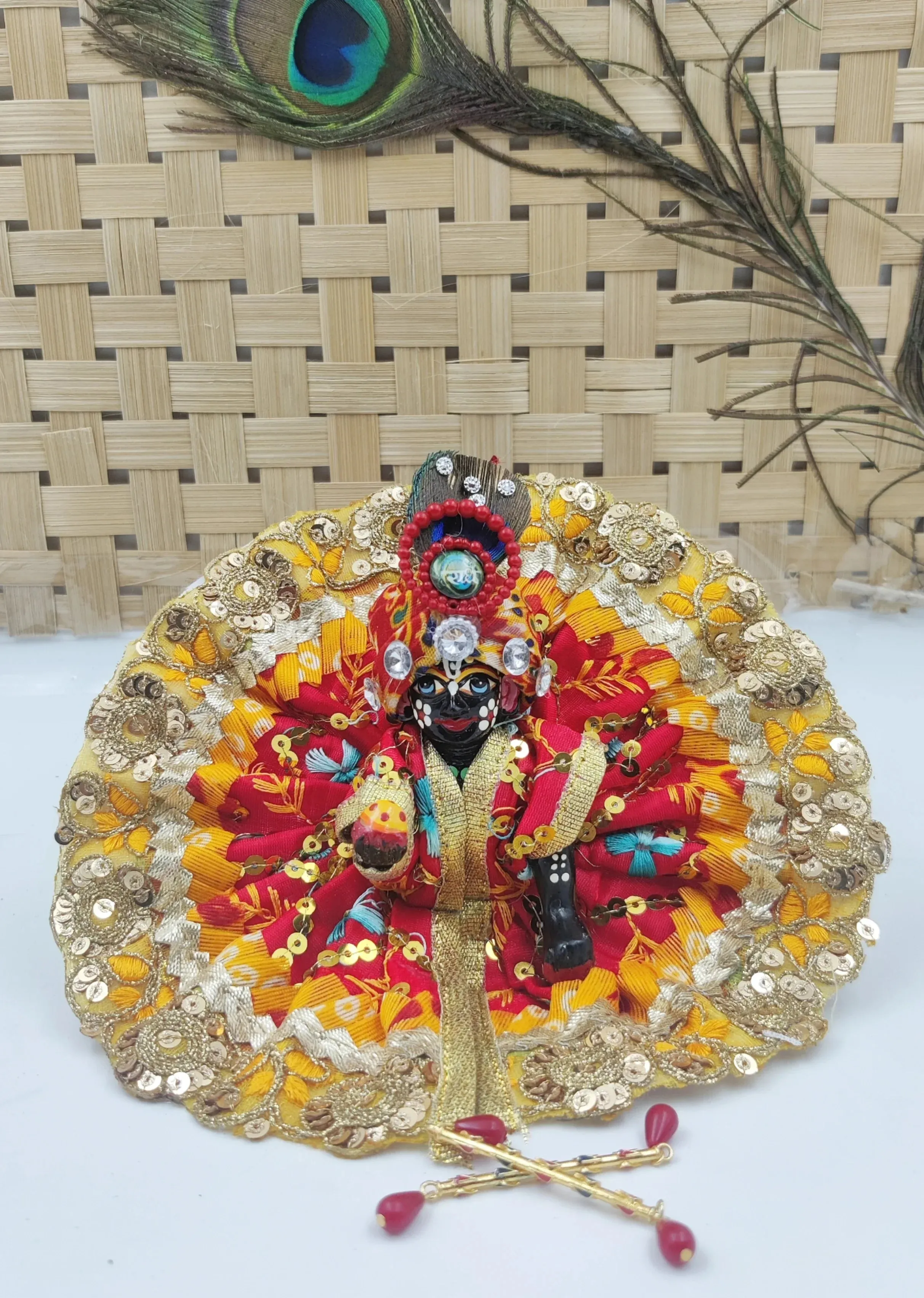Heavy new bhandej laddu gopal dress for summer with morpakh pagadi