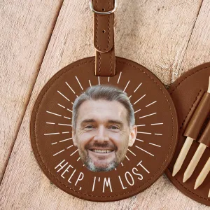 Help I'm Lost Funny Bag Tag For Golf Lovers - Personalized Photo Leather Golf Bag Tag
