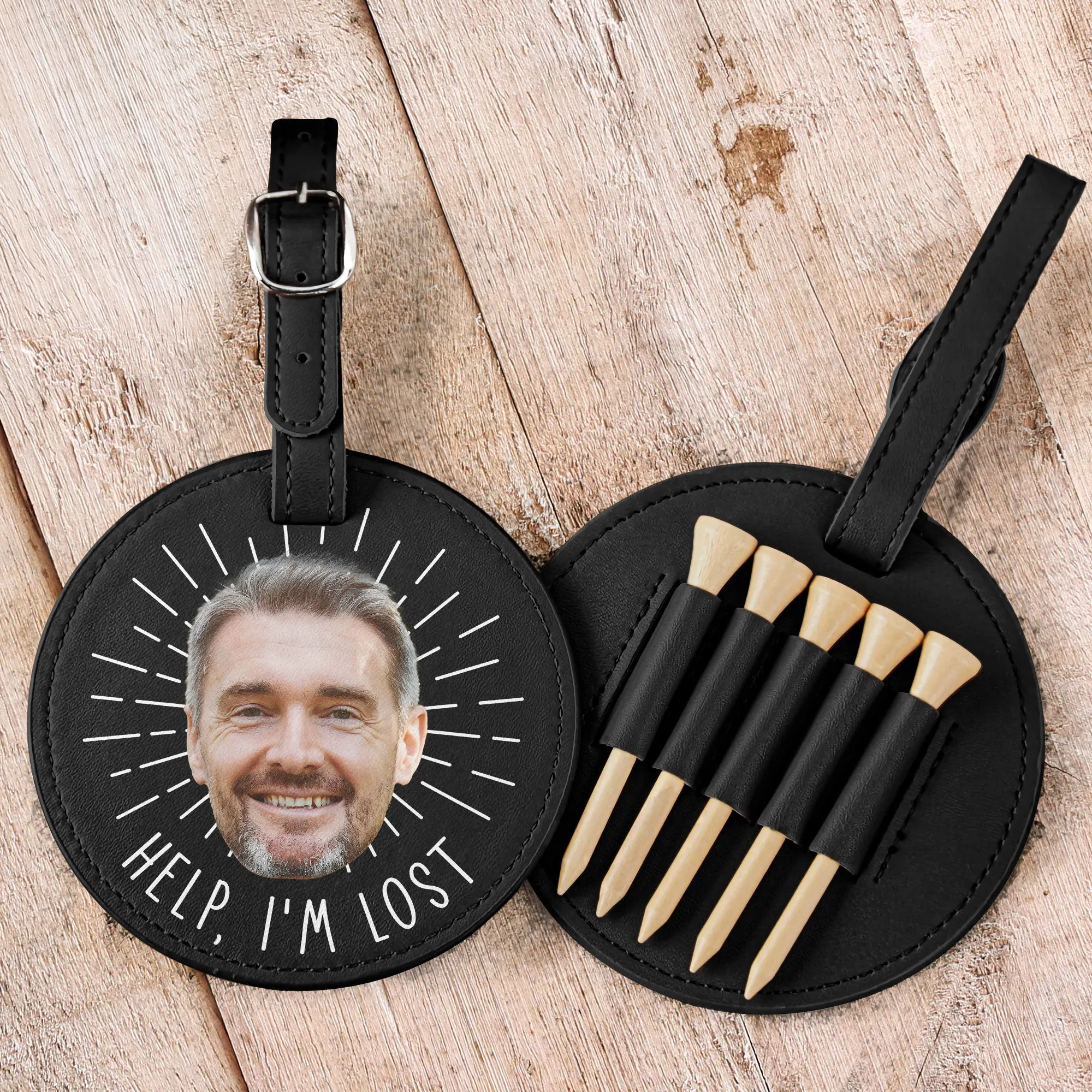 Help I'm Lost Funny Bag Tag For Golf Lovers - Personalized Photo Leather Golf Bag Tag