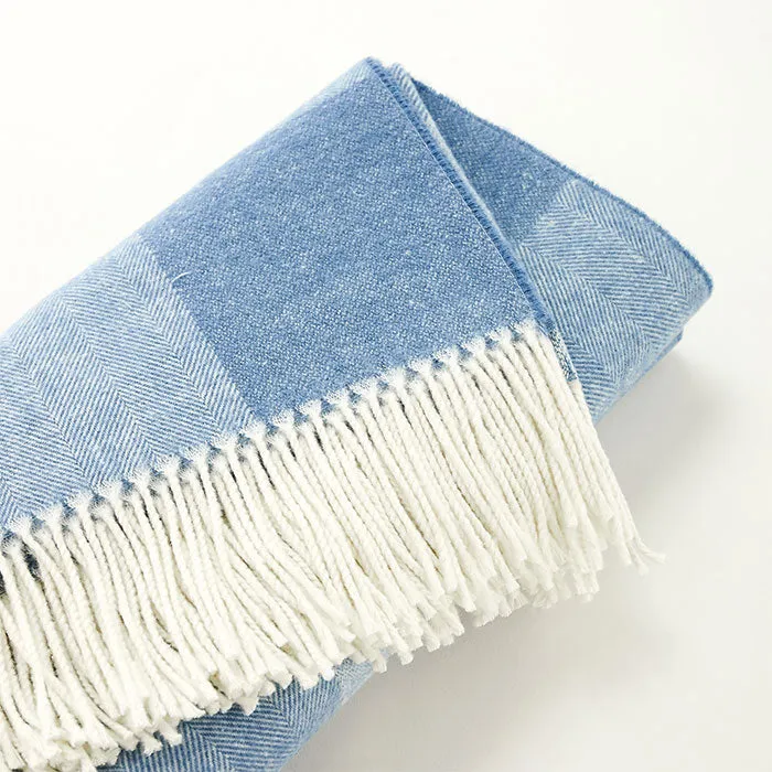 Hudson Plaid Throw in Soft Blue