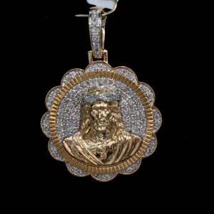 Jesus Christ Pendant 14K Yellow Gold With Diamond / 1.15Ct Dia / 12.5gr