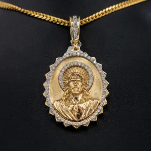 Jesus Face Pendant 14K Yellow Gold With Diamond / 1.45Ct Dia / 12.1gr