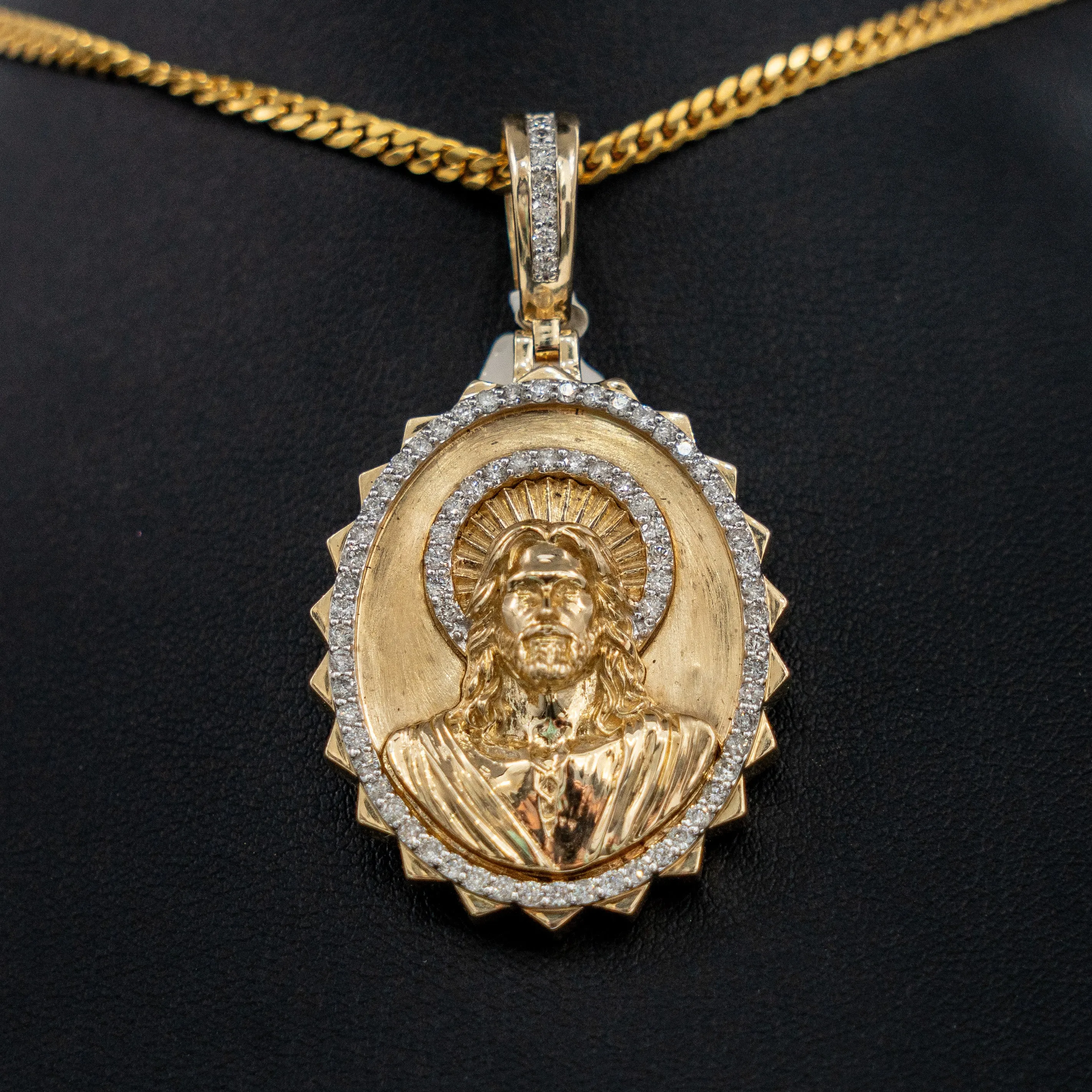 Jesus Face Pendant 14K Yellow Gold With Diamond / 1.45Ct Dia / 12.1gr